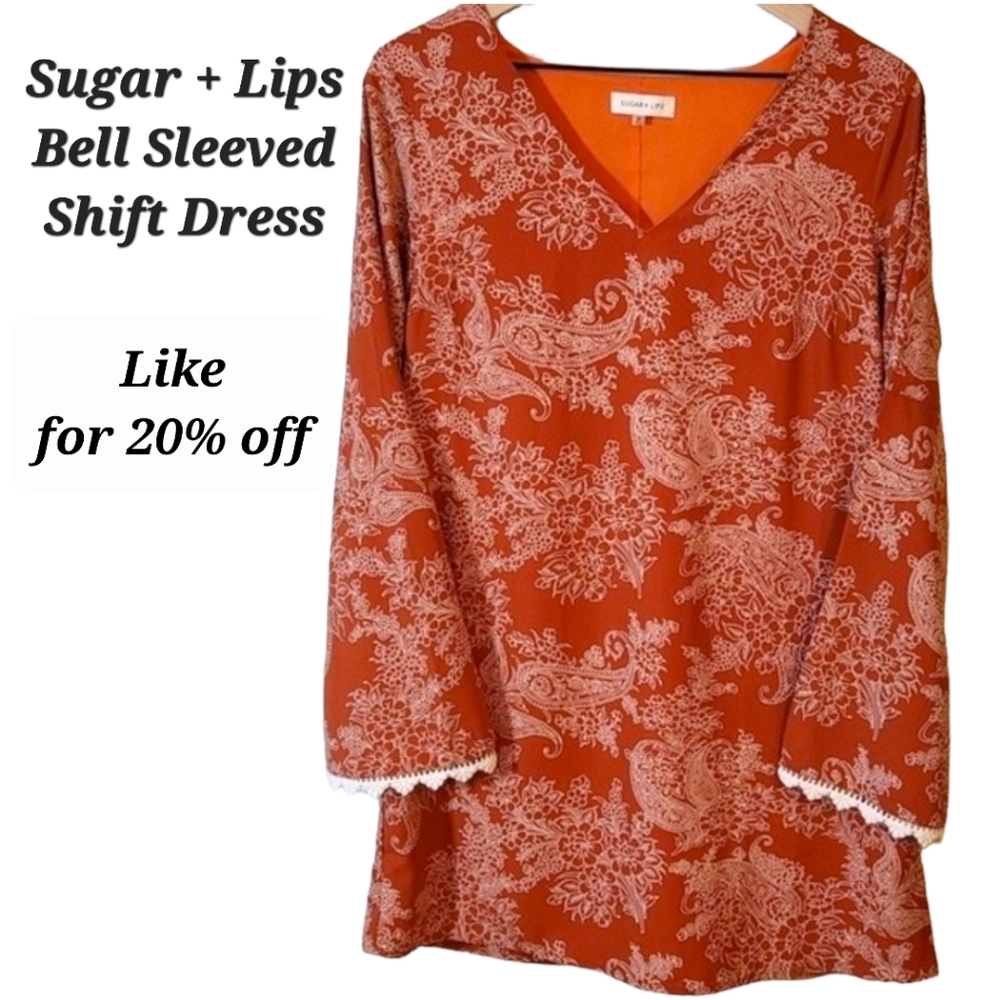 Sugar + Lips Shift Dress with Bell Sleeves | Boho Dress